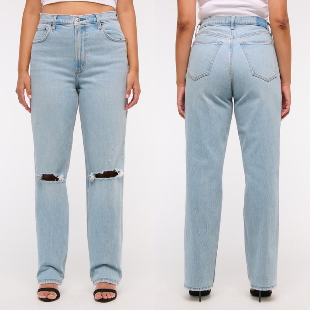 Abercrombie & Fitch Curve Love Light Wash Ultra High Rise 90s Straight Jean